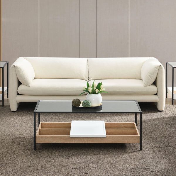 Create a serene and stylish living space with this elegant Jaeda sofa upholstered in beige linen. Its soft tones blend seamlessly with any decor, while the plush cushions provide exceptional comfort. Perfect for both casual lounging and sophisticated gath