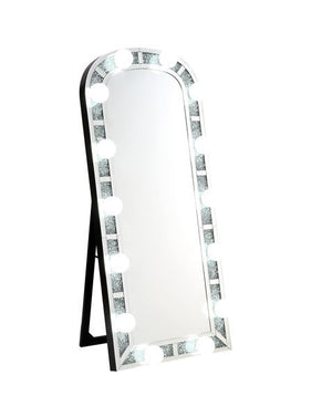 Accent Floor Mirror Hollywood Mirror Bulbs Not Included Beveled Mirrored Frame Trim: Faux Diamond Inlay & Clear Glass<br/><br/><b>Product Features</b><ul><li>Accent Floor Mirrorâ€§ Hollywood Mirrorâ€§ Bulbs Not Includedâ€§ Beveled Mirrored Frameâ€§ Trim: 