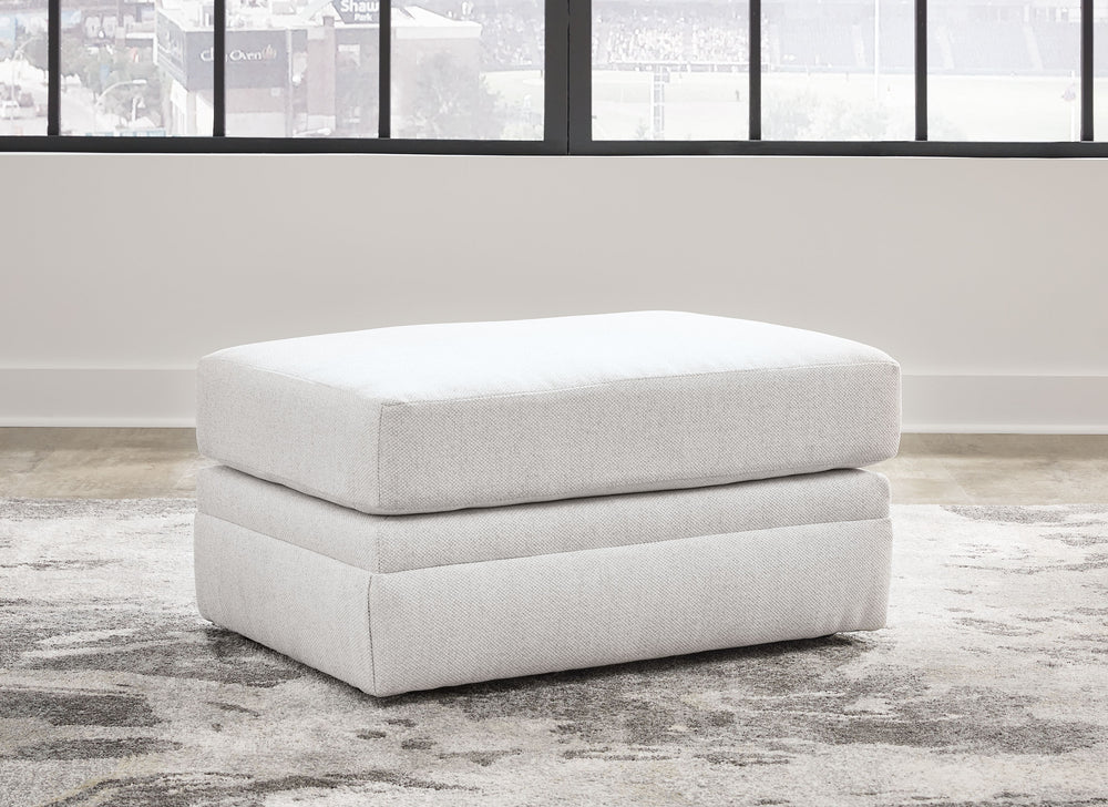Clean lines and a streamlined silhouette define the architectural attitude of this ottoman. It-'s an ideal way to enhance your lounge space when paired with seating arrangements. A highly resilient cushion with textured upholstery beckons you to kick up y