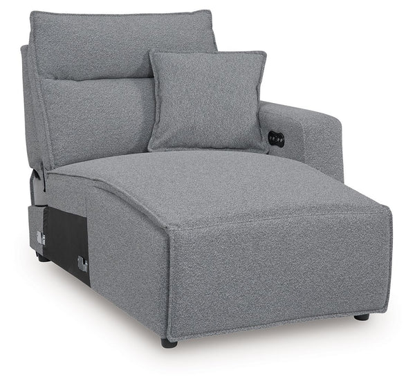 This right-arm facing power reclining back chaise is made with Next-Gen Nuvellaâ„¢ fade-resistant, washable fabric. Pairs with other items in the series to make a modular sectional.<br><br><b>Additional Dimensions</b><br><ul><li>Arm height: 26-"</li><li>S