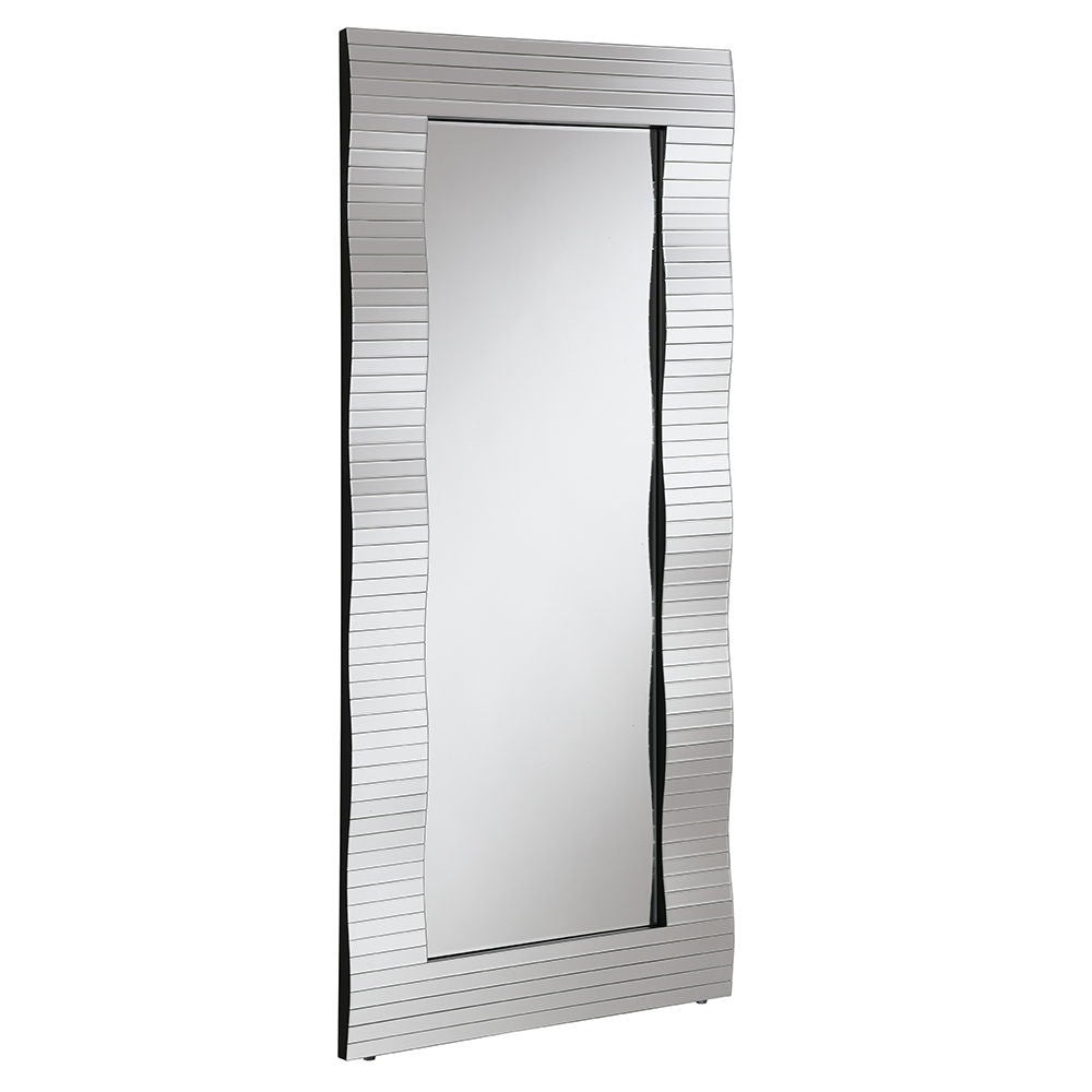Get the Dominic collection accent floor mirror to your living area with its stunning mosaic style frame. This full length mirror not only enhances the decor but also provides a practical reflection for any space. Its intricate design and reflective surfac