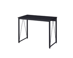 Simple, bold, and appealing, the Zaidin Desk will give your workplace a distinct look with rustic industrial style. Founded atop a black-finished metal base that is accented with reverse -"V-" shaped support, the distressed wooden table with minimal detai