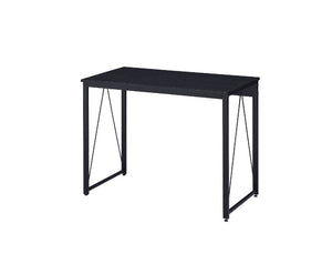 Simple, bold, and appealing, the Zaidin Desk will give your workplace a distinct look with rustic industrial style. Founded atop a black-finished metal base that is accented with reverse -"V-" shaped support, the distressed wooden table with minimal detai