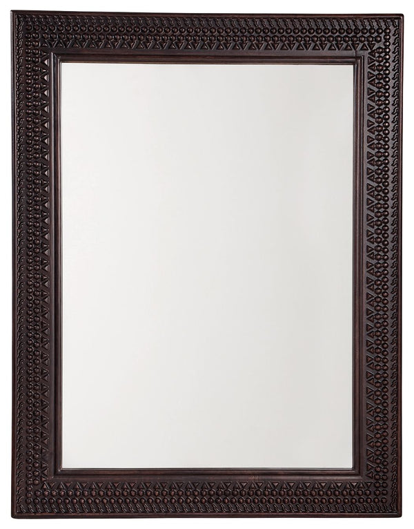 Reflect your taste for richly relaxed style with this accent mirror. The frame-'s carved details bring visual intrigue without being too flashy, while the dark brown finish has a universal appeal.<br/><br/><b>Product Features</b><ul><li>Made with wood</li