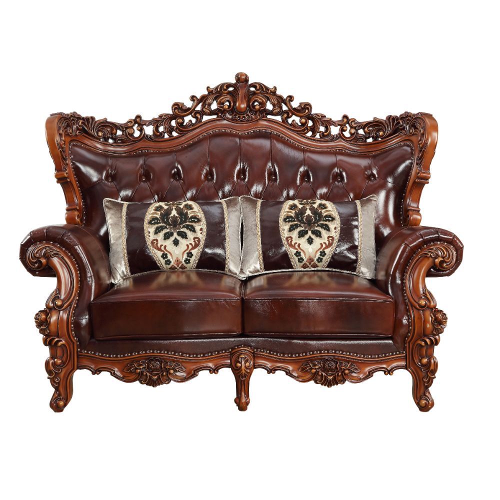The Eustoma collection is a sophisticated classic design, with its curve upholstered tight back wrapping around with an elegant cut out at the center top. Coming with traditional walnut color, this beautiful appeal is accented by simple delicate pillows u