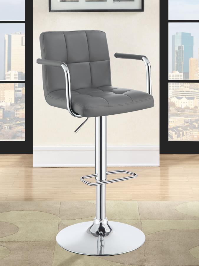 Upgrade your seating experience with this sleek hydraulic gas lift adjustable bar stool, perfect for modern kitchens or home bars. The stool features a cushioned seat with stylish tufting and a durable faux leather finish, providing both comfort and easy 
