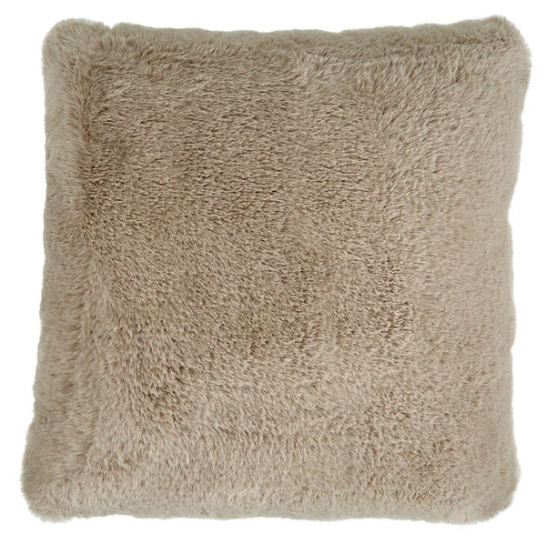 Soft, subtle and sensational. The plush feel of this faux rabbit fur pillow will drive you wild. Its taupe hue pairs with a variety of decor, from casual to contemporary.<br/><br/><b>Product Features</b><ul><li>Made of polyester</li><li>Soft polyfill</li>