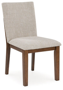 Experience worry-free living with this dining chair. Handle life-'s little messes with ease thanks to washable Next-Gen Nuvellaâ„¢ performance fabric. Designed to effortlessly blend casual and refined aesthetics, the rich brown butcher block veneer exudes