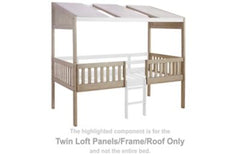 This twin loft panels/frame/roof set is made with wood, engineered wood and decorative laminate. Pairs with other items in the series to make a bed kit.<br/><br/><b>Product Features</b><ul><li>Compatible with other B081 items, sold separately</li></ul><br