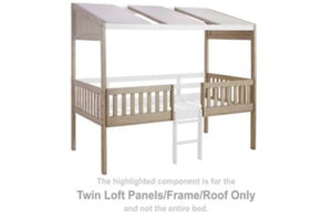 This twin loft panels/frame/roof set is made with wood, engineered wood and decorative laminate. Pairs with other items in the series to make a bed kit.<br/><br/><b>Product Features</b><ul><li>Compatible with other B081 items, sold separately</li></ul><br