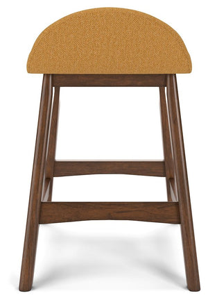 Lyncott - Mustard / Brown - Upholstered Barstool (Set of 2)