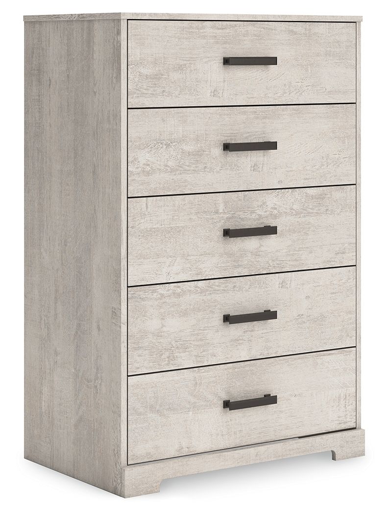 Give casual a new meaning with the chic look of the Shawburn chest of drawers. A light gray finish over replicated oak grain keeps it laid-back and inviting, while substantial pulls in a warm pewter tone add a modern farmhouse touch. Spacious drawers give