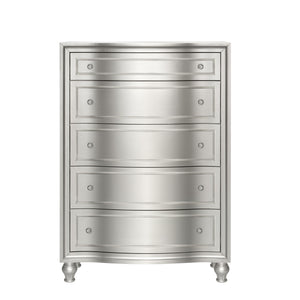  meticulously crafted from solid Pine and high-quality manufactured wood to ensure enduring strength and durability. Its glamorous matte silver finish exudes sophistication
