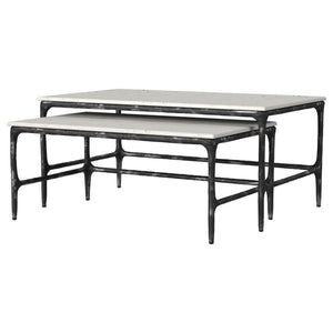 Ebby - 2 Piece Genuine Marble Top Nesting Coffee Tables - White