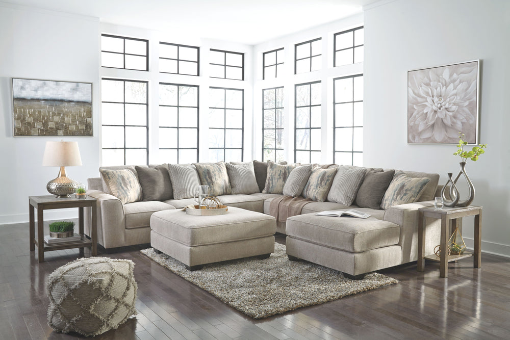 Plush and lovely, this large sectional delights with deep comfort. Itâ€™s casually styled with big, roomy seats and modern textured chenille upholstery. Youâ€™ll find comfort in its soft back and reversible seat cushions. Guests are sure to fight over who