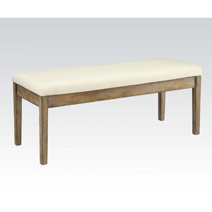 KD, Armless Bench (Backless) Stationary Seat: Standard Dining Height Padded SEAT: Beige Linen (Solid Pattern/NO Welt) NO Storage Backless Wooden Apron Seat Wooden Tapered Leg (4Pc Leg): Salvage Brown Finish, Wood (Hickory), Thick: 45mm Armless<br/><br/><b