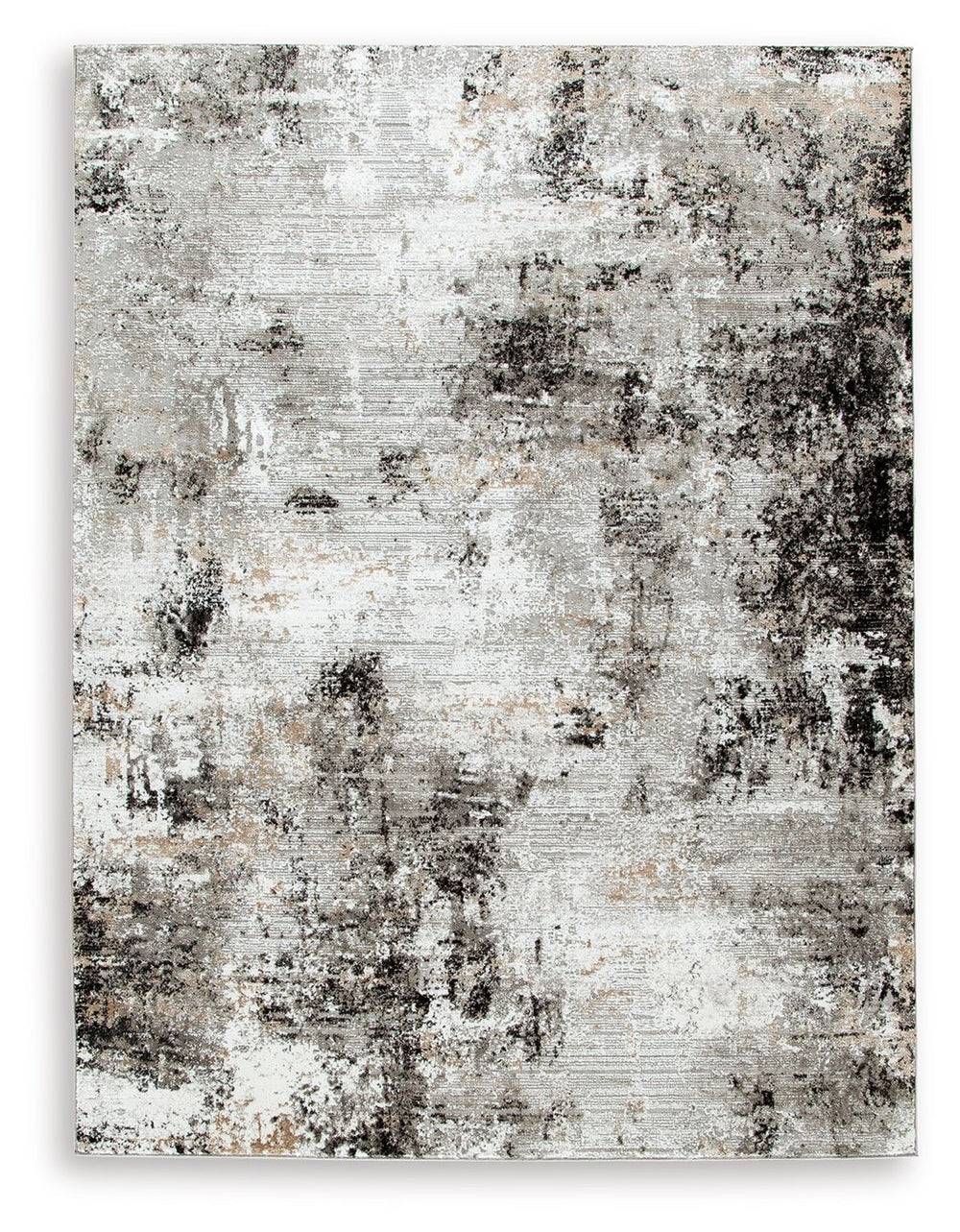 Wonderfully versatile and richly understated, this area rug brings plush comfort and a highly contemporary point of view to your decor. Incorporating so much visual texture, the abstract black, gray, white and tan design is a masterpiece of subtlety. Itâ€