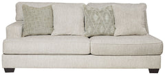 This left-arm facing sofa is made with polyester upholstery. Pairs with other items in the series to make a sectional.<br><br><b>Additional Dimensions</b><br><ul><li>24-" Toss Pillow: 0-"</li><li>Arm height: 25-"</li><li>Leg height: 3-"</li><li>Minimum wi
