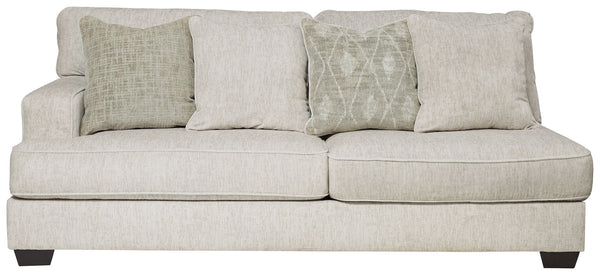 This left-arm facing sofa is made with polyester upholstery. Pairs with other items in the series to make a sectional.<br><br><b>Additional Dimensions</b><br><ul><li>24-" Toss Pillow: 0-"</li><li>Arm height: 25-"</li><li>Leg height: 3-"</li><li>Minimum wi