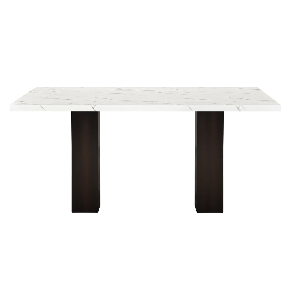 The Faust 2 Piece Adjustable Height Dining Table combines luxurious design with practical functionality, making it a standout addition to any dining area. This set includes a sophisticated white faux marble tabletop and a sturdy black pedestal base. Craft