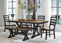 Raise the bar on modern farmhouse style with this dining package. It adds a fresh element to your space, whether your style is vintage, country or eclectic. Made with hardwood solids, Mango wood veneer and MDF substrate. Two-tone finish scheme featuring a