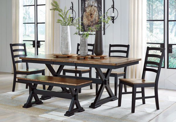 Raise the bar on modern farmhouse style with this dining package. It adds a fresh element to your space, whether your style is vintage, country or eclectic. Made with hardwood solids, Mango wood veneer and MDF substrate. Two-tone finish scheme featuring a
