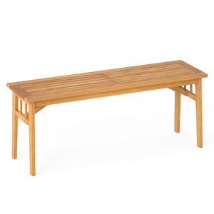 Solid acacia wood seat is wear-resistant and stable for long-lasting use<br>Elegant natural wood tone adds rustic charm to any space<br>Breathable slat design ensures a cooling seating experience<br>Equipped with stable triangular structure and reinforced