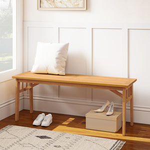 Solid acacia wood seat is wear-resistant and stable for long-lasting use<br>Elegant natural wood tone adds rustic charm to any space<br>Breathable slat design ensures a cooling seating experience<br>Equipped with stable triangular structure and reinforced