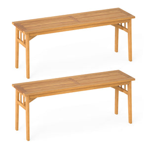 Solid acacia wood seat is wear-resistant and stable for long-lasting use<br>Elegant natural wood tone adds rustic charm to any space<br>Breathable slat design ensures a cooling seating experience<br>Equipped with stable triangular structure and reinforced