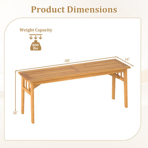 Solid acacia wood seat is wear-resistant and stable for long-lasting use<br>Elegant natural wood tone adds rustic charm to any space<br>Breathable slat design ensures a cooling seating experience<br>Equipped with stable triangular structure and reinforced