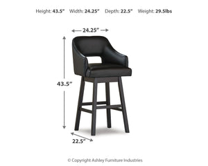Tallenger - Black / Dark Brown - Tall UPH Swivel Barstool(Set of 2)