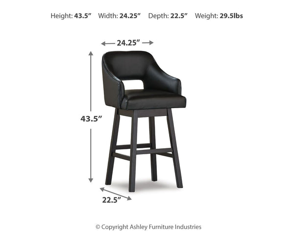 Tallenger - Black / Dark Brown - Tall UPH Swivel Barstool(Set of 2)