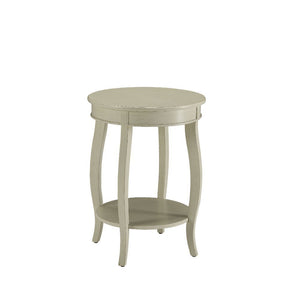 This Alberta side table will be your favorite accent piece with its round top form and stylized legs. Offered in four different colors: Antique White, walnut, red, and teal. One is sure to fit perfect with your style.<br/><br/><b>Product Features</b><ul><