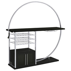 Transform your space into a beacon of style with this contemporary home bar that marries function with cutting-edge design. Bathed in the glow of LED lighting with a choice of eight vibrant colors, this piece becomes the centerpiece of any entertainer-'s 
