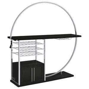 Transform your space into a beacon of style with this contemporary home bar that marries function with cutting-edge design. Bathed in the glow of LED lighting with a choice of eight vibrant colors, this piece becomes the centerpiece of any entertainer-'s 