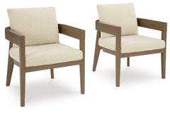 Elevate the appeal of easy-breezy living with this outdoor dining arm chair. Made to look like wood yet suitably durable enough to weather the elements, it-'s sure to serve you and your besties well, year after year. The gently curved chair features cushi