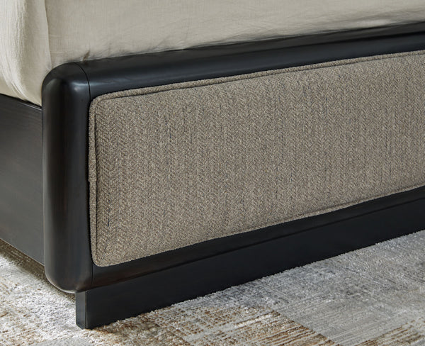 Rowanbeck - Gray / Black - California King Upholstered Panel Bed