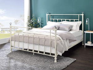 With a versatile design that could pairs beautifully with farmhouse, vintage, and rustic styles. With graceful details such as crystal-like accents on the bedposts and slatted headboard and footboard. This Comet bed is not only visually striking it is als