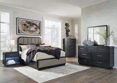 Inspired by art deco design, this softly shaped bedroom package makes a lasting impression in a simply stunning way. Contemporary lifestyle design. Made with hardwood solids and ash veneer. Rich layered black finish on textured wood grain surface. Collect