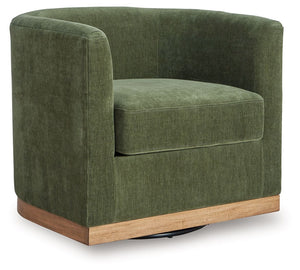 Take contemporary style for a spin with this accent chair. Handsome in a deep forest green, it adds a splash of sophistication to a reading nook or living room. The chair-'s handy swivel base ensures you can always find your perfect angle, while wood acce