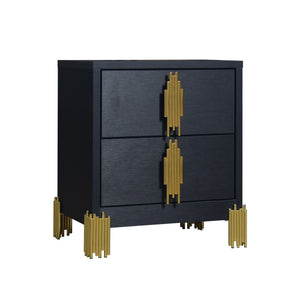 Introducing the Empire 2 Drawer Nightstand in sleek black, a stylish addition to any bedroom. Crafted with lasting durability in mind, this nightstand features eco-friendly materials and a sophisticated finish for a contemporary touch. Its gleaming gold d