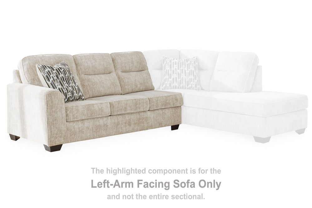 This left-arm facing sofa is made with polyester upholstery. Pairs with other items in the series to make a sectional.<br><br><b>Additional Dimensions</b><br><ul><li>Arm height: 27-"</li><li>Seat depth: 21-"</li><li>Seat height: 20-"</li><li>Top of cushio