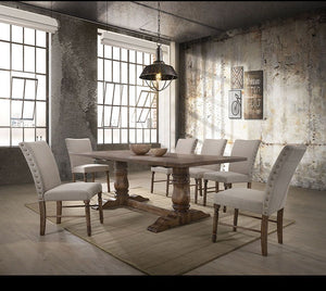 Offering elegant and contemporary atmosphere, this Leventis dining set will be a bright focal point in your dining room. The table features double pedestal with trestle base & the armless chair with padded seat and back cushion. This will be an ideal piec