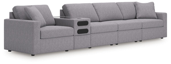 Looking cool and contemporary is great. But when it comes down to it, youâ€™re all about low-maintenance lounging. With the performance fabric on this sectional with audio system, cleaning spills is a breeze. Its customizable modular design caters to your