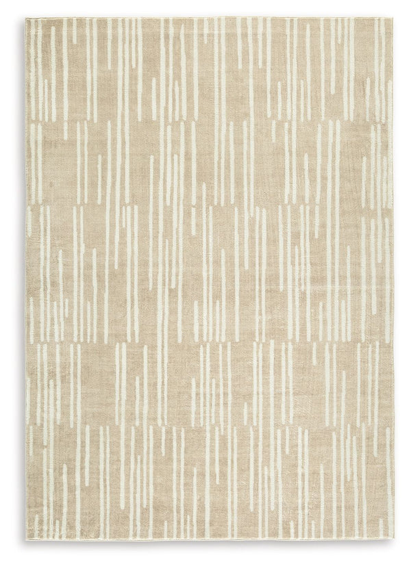 Dress up any floor with the natural hue and abstract look of this rug. It welcomes visitors with warmth and comfort underfoot. The neutral palette brings a marvelously modern vibe to your decor. This area rug is machine washable for fuss-free cleaning, ma