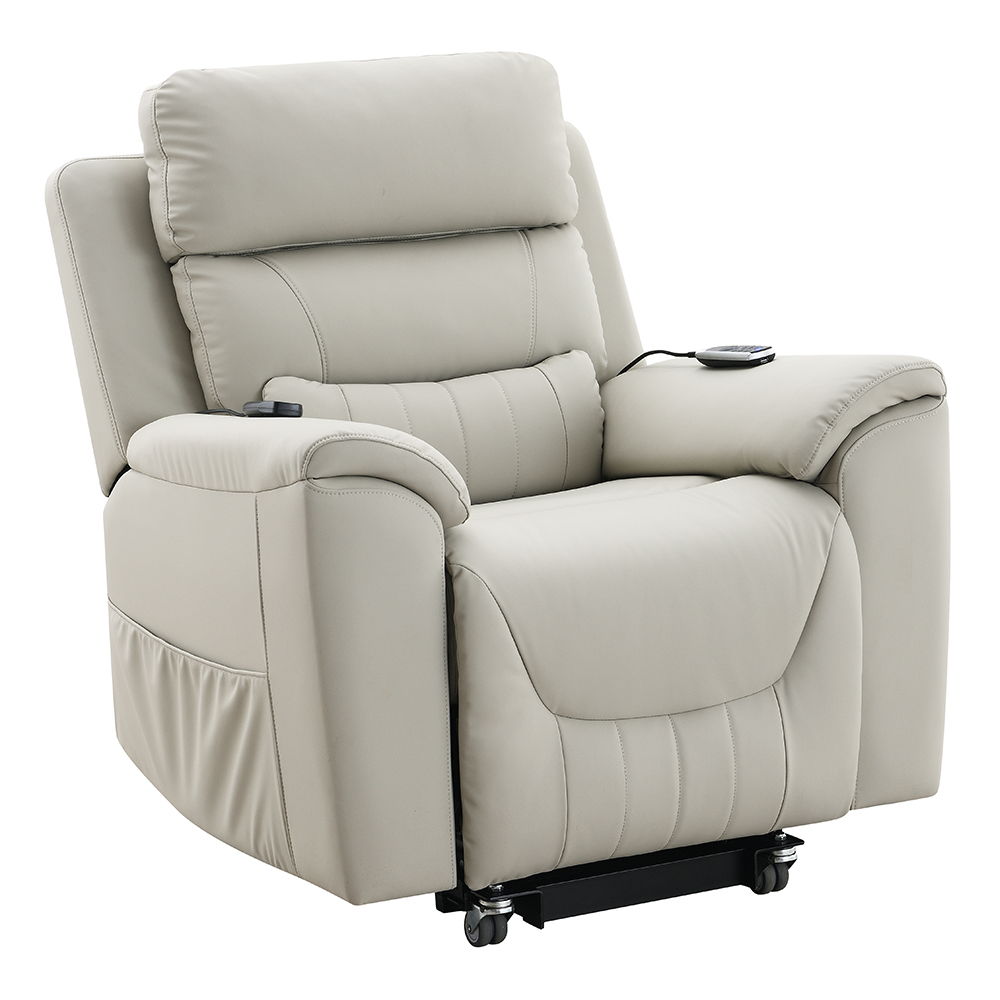 Indulge in luxury with this Marsha collection power recliner includes heating and massage functions and wrapped in light gray silicone synthetic leather. This recliner offers superior comfort with its ergonomic design, pocket coil seat construction, and t