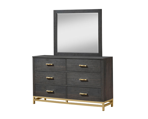 Step into a realm of contemporary sophistication with this bedroom collection. Flaunting a harmonious blend of rich, warm wood tones and bold, metallic accents, each piece exudes a luxe yet inviting appeal. The bed, with its sleek, linear design and strik