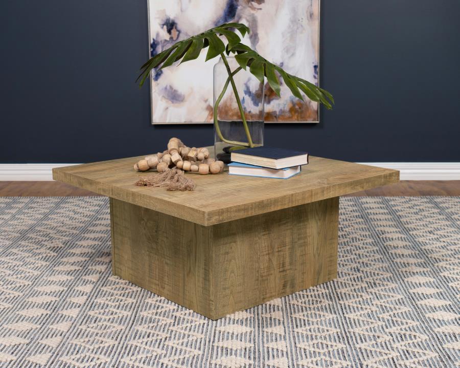 Natural ambiance brings a fresh motif to your casual spaces in the form of a square wood coffee table with the power to change up a design scheme. The square coffee table reflects a heady natural vibe with wood grain markings on natural mango finish wood 
