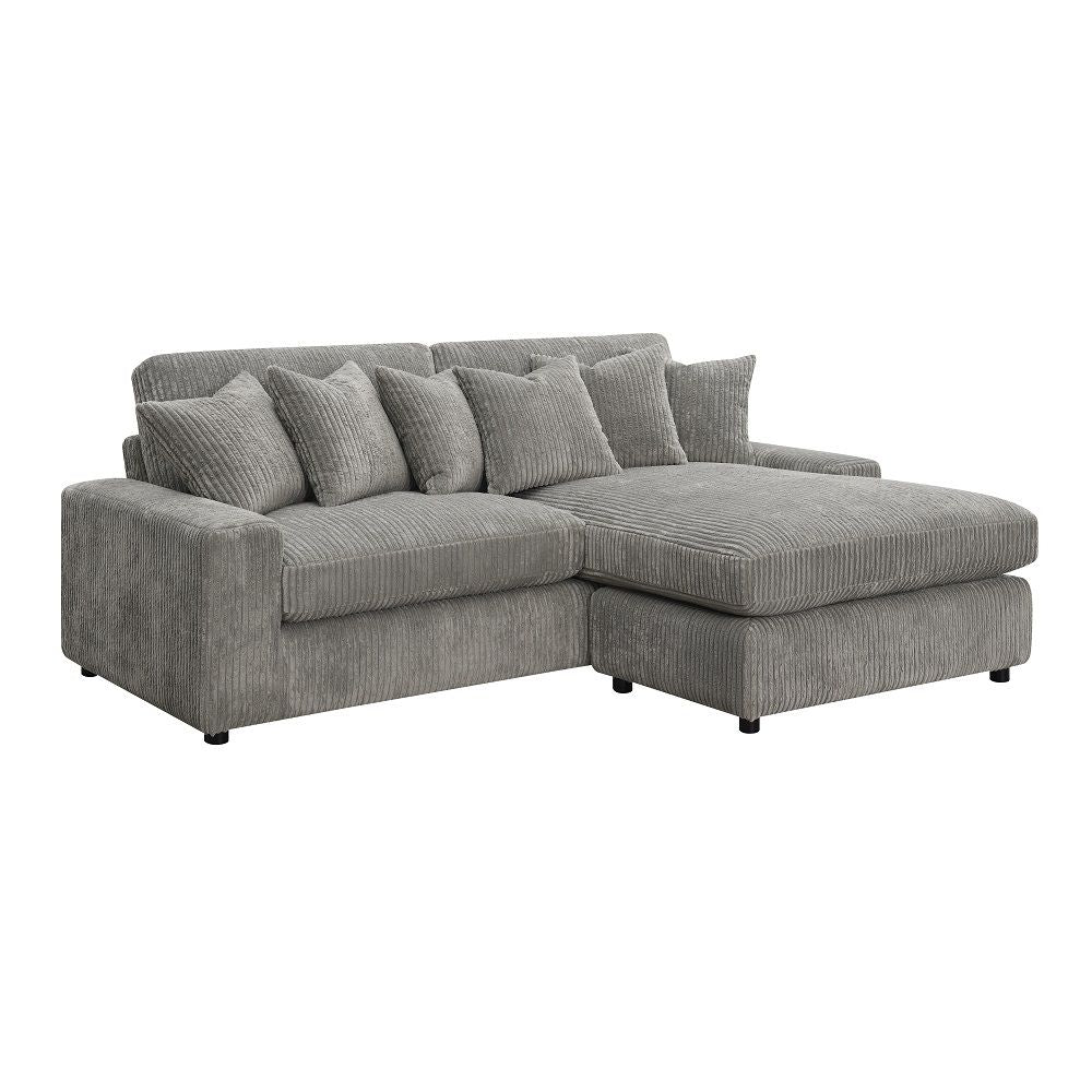Loose Seat & Back Cushion Seat Construction: Pocket Coil KD Wooden Leg: Black Finish Removable & Reversible Seat & Back Cushion Cover 6 Pillows Included (Removable Cover) Reversible -"L-" Shape Sectional Cushion Thickness: 8-" Foam Density: D25