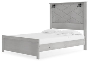 Cottonburg - Light Gray / White - Queen Panel Bed with Sconce Lights